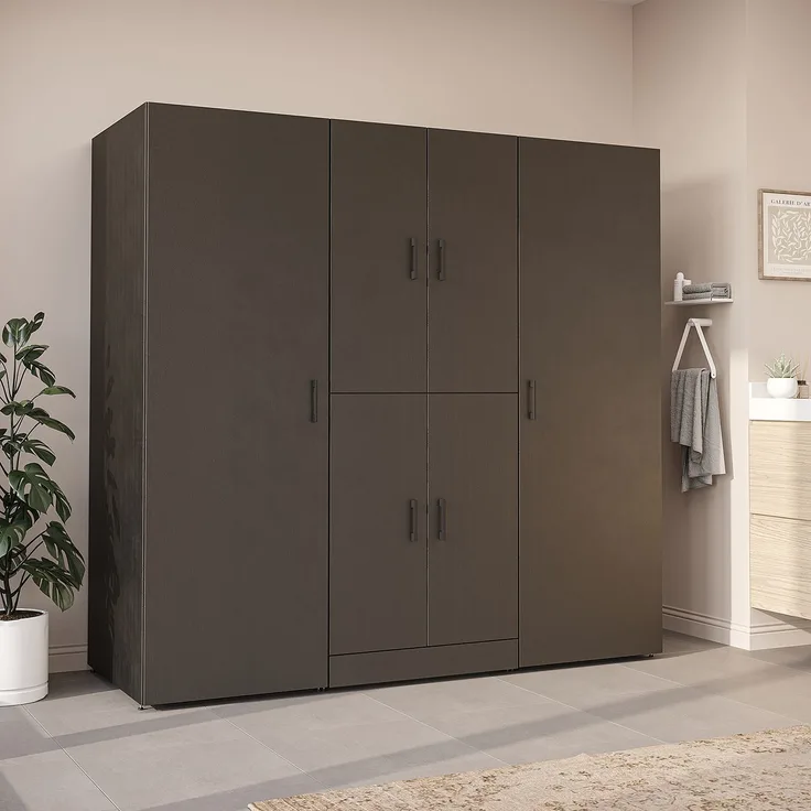 Roomart Waschmaschinenschrank - DORA-I- 190 cm breit - Wasch- & Trocknerschrank mit 2 Hochschränken, Türen & Ausziehbrett, Waschmaschinen-Überbau für Waschküche & Hauswirtschaftsraum • Schwarz-Eiche