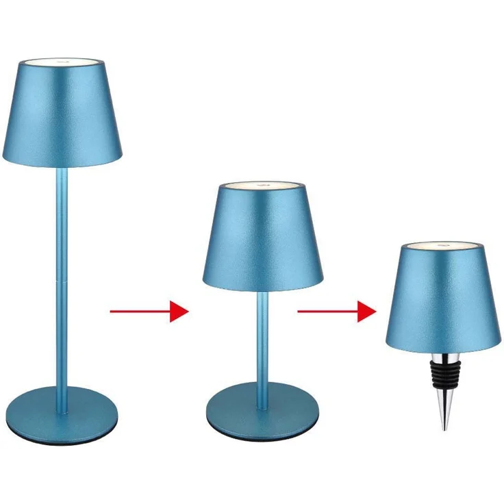 LED Tischlampe, blau, Akku, Touchdimmer, Flaschenaufsatz – Bild 1