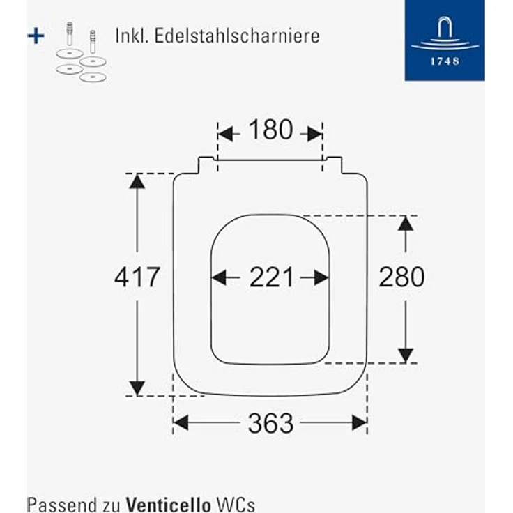 Villeroy & Boch Venticello WC-Sitz - Toilettendeckel mit Absenkautomatik - Abnehmbarer, bruchsicherer Toilettensitz aus Duroplast - Original Ersatzteil - Klodeckel in eckiger Form - Stone White, matt – Bild 7