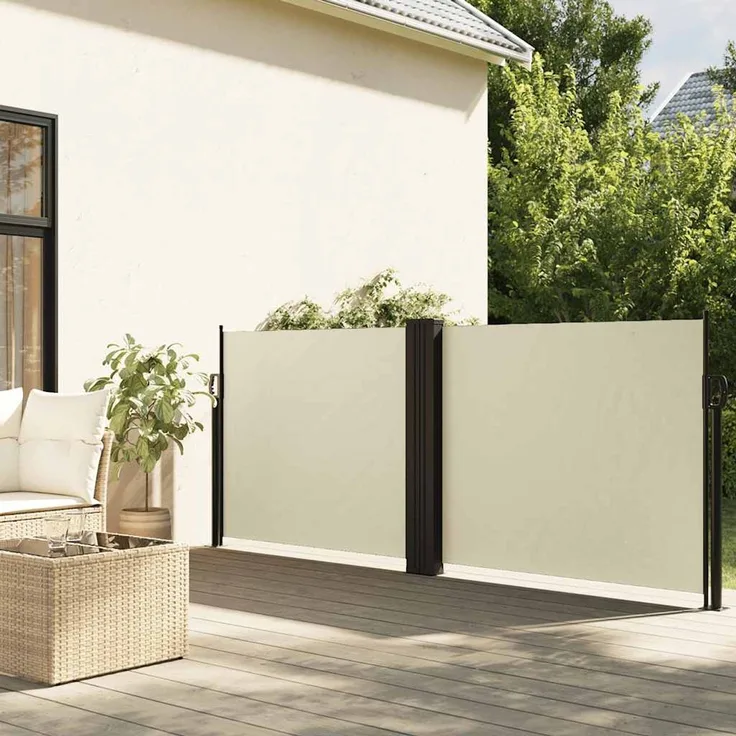 Seitenmarkise Ausziehbar, Balkon Sichtschutz Creme 100x1000 cm