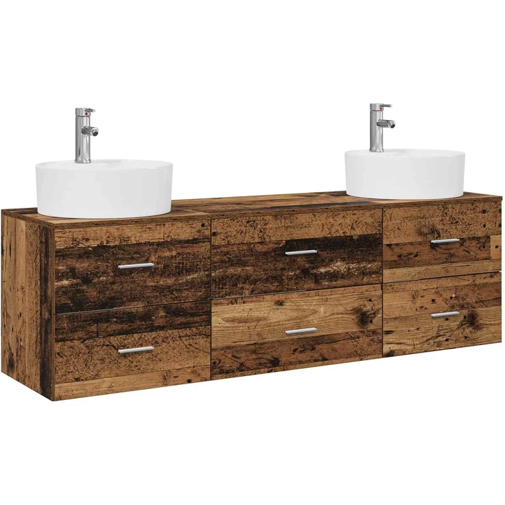 vidaXL Wandmontiertes Badezimmerschrank-Set 3 stk. Altholz 3405873 – Bild 2
