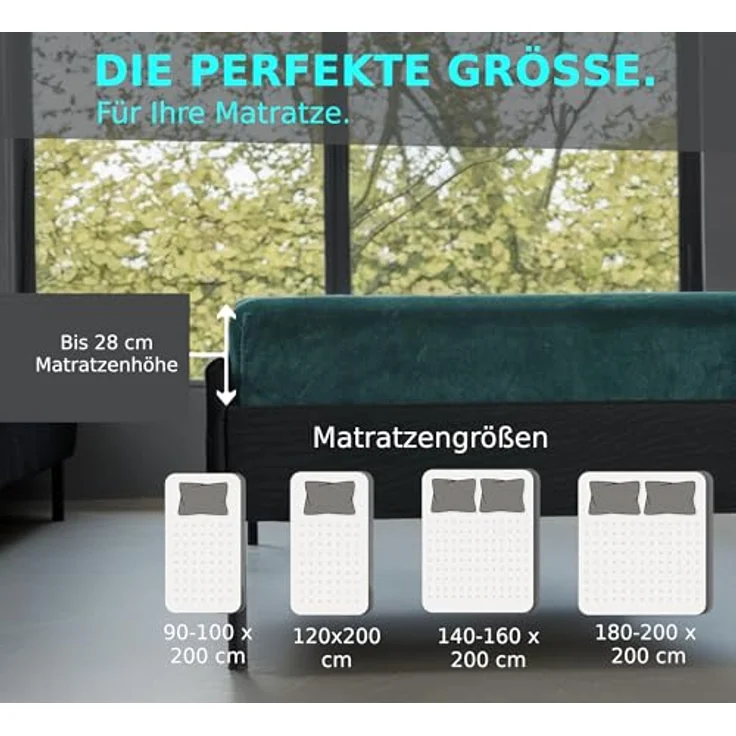 MALIKA® Premium warme Spannbettlaken Cashmere-Touch Bettlaken Jersey Fleece Spannbetttuch Laken, Farbe:DUNKELGRÜN, Größe:90-100x200 cm – Bild 7