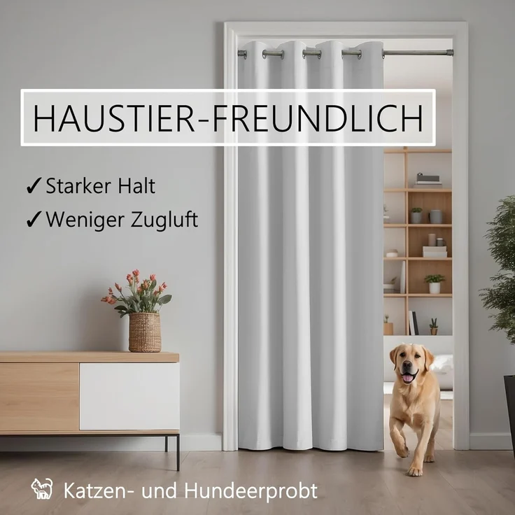 tinycurtains Türvorhang mit Stange silber 70-120 cm Thermo Vorhang ohne Bohren, blickdicht, Ösen, abdunkelnd, Polyester, weiß Purity, Türgardine mit Klemmstange Raumtrenner verdunkelnd – Bild 7