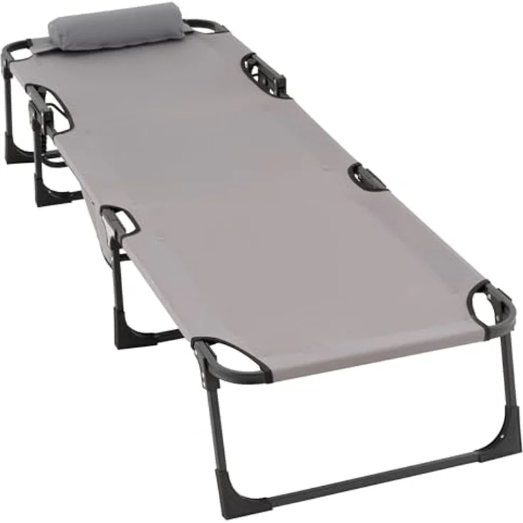 Nexos klappbar 5-Fach verstellbare Sonnenliege mit Kopfkissen grau 182 x 60 x 30 cm Polyester Gartenliege Strand-Liege Stahl-Rahmen wetterfest robust – Bild 3