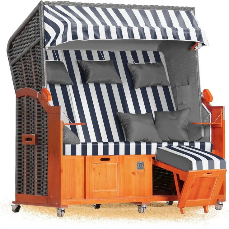 Strandkorb Hanse Ostsee Klassik XXL 2,5 Sitzer - Blau Weiß Blockstreifen – Bild 2