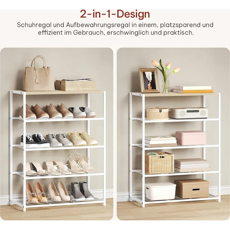 WOLTU Schuhregal mit 4 Ebenen, Schuhständer Metall, Schuhaufbewahrung platzsparend, Schuhorganizer für 12 Paar, Flur Wohnzimmer, 63 x 83 x 30 cm, weiß – Bild 5