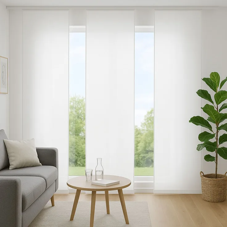 Flächenvorhang mit Klettband, Paneelwagen und Schleuderstab, ( BxL ) 60x245 cm in , blickdichte Schiebegardine mit Klett in vielen Farben Weiß