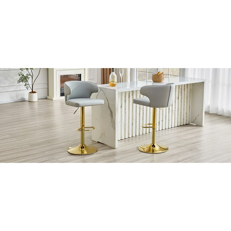 2er Set Barhocker mit Lehne Höhenverstellbar, 360° Drehbar Barstuhl mit großem Sockel & Fußstütze, Moderner Küchenhocker für Bar Küche Theke (Nur Stühle)--Hellgrau--110x45x49.7cm--YOUDENOVA – Bild 6