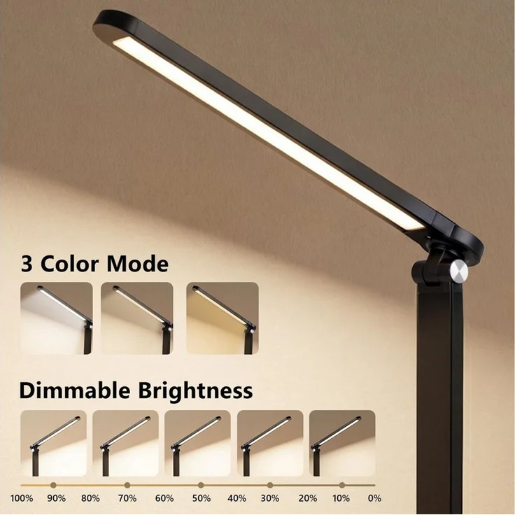 LQWELL LED Schreibtischlampe Nachttischlampe Touch LED Schreibtischlampe mit UntenNachtlicht, LED fest integriert, 3 Farben & Helligkeit Dimmbare, Lampenkopf faltbar, Timerfunktion, 1.5m Netzkabel, für Zuhause, das Büro oder unterwegs. – Bild 4