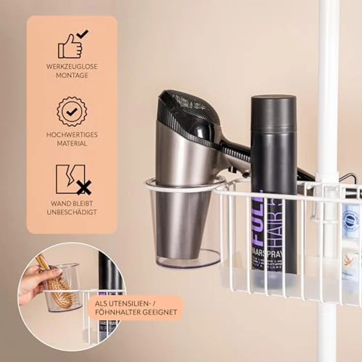 bremermann Teleskopregal Teleskop-Badregal 2 Körbe 2 Stangen, Stange bis max. ca. 290 cm, weiß – Bild 4