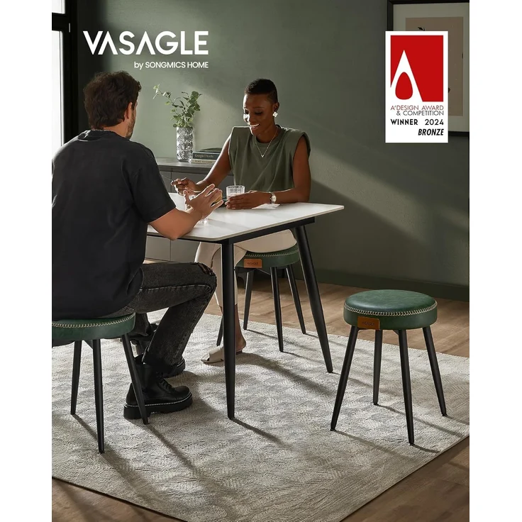Vasagle Esszimmerstühle (2 St), Sitzhocker, EKHO Series, Kunstleder, 48,2 cm hoch, waldgrün – Bild 3
