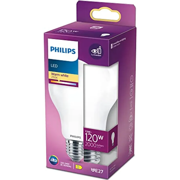 Philips LED Lampe Tropfen E27, 13 W (entspricht 120 W), 2000 lm, Warmweiß (2700K), EEK: A++