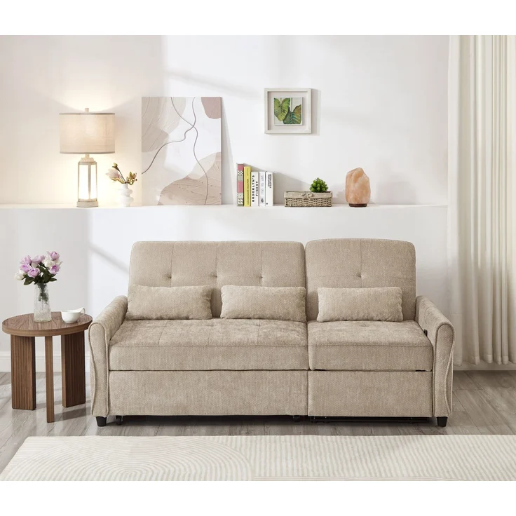 Schlafsofa 3-Sitzer,83 x 176 x 148 cm, Braun, Chenille, ausziehbar mit verstellbarer Rückenlehne – Bild 4