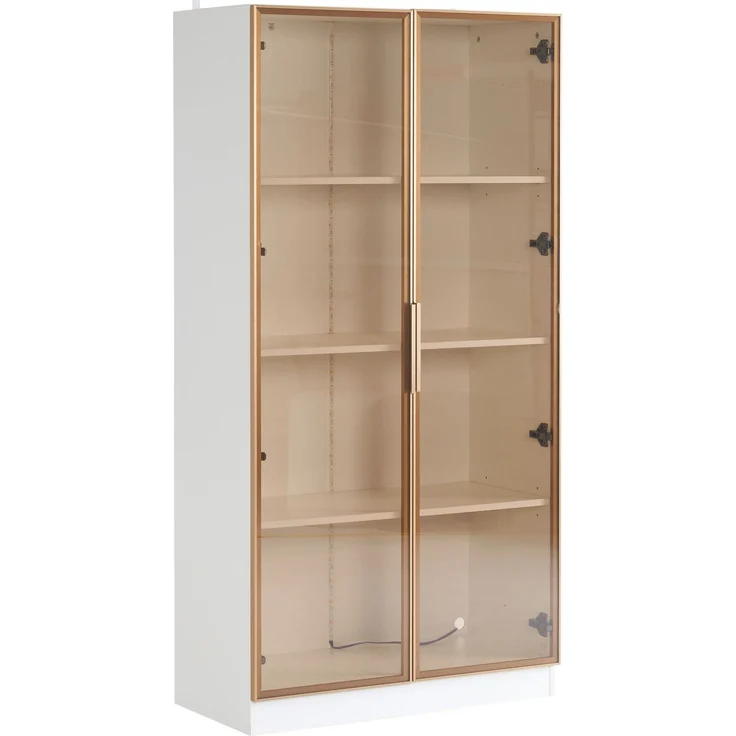 DESVIAE Vitrine 2er-Set mit LED-Beleuchtung, 160x160x40 cm, Spanplatte, Weiß mit braunem Glas – Bild 8