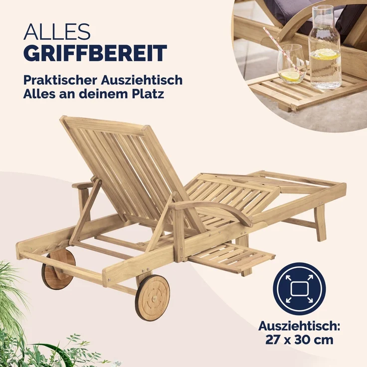 Casaria Sonnenliege Tami Sun Teak-Optik verstellbar – Bild 4