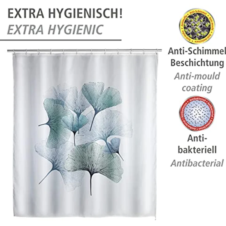 WENKO GINKGO Duschvorhang, 180 x 200 cm, Polyester, waschbar – Bild 5