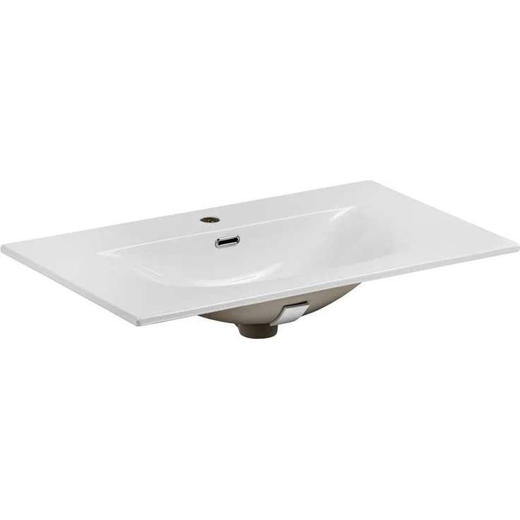 Badmöbel Set 3-teilig. Badmöbel Set 80 cm mit Waschbecken, Badspiegel und LED-Leuchte, Eiche Craft Nb./Weiss hochglanz – Bild 6