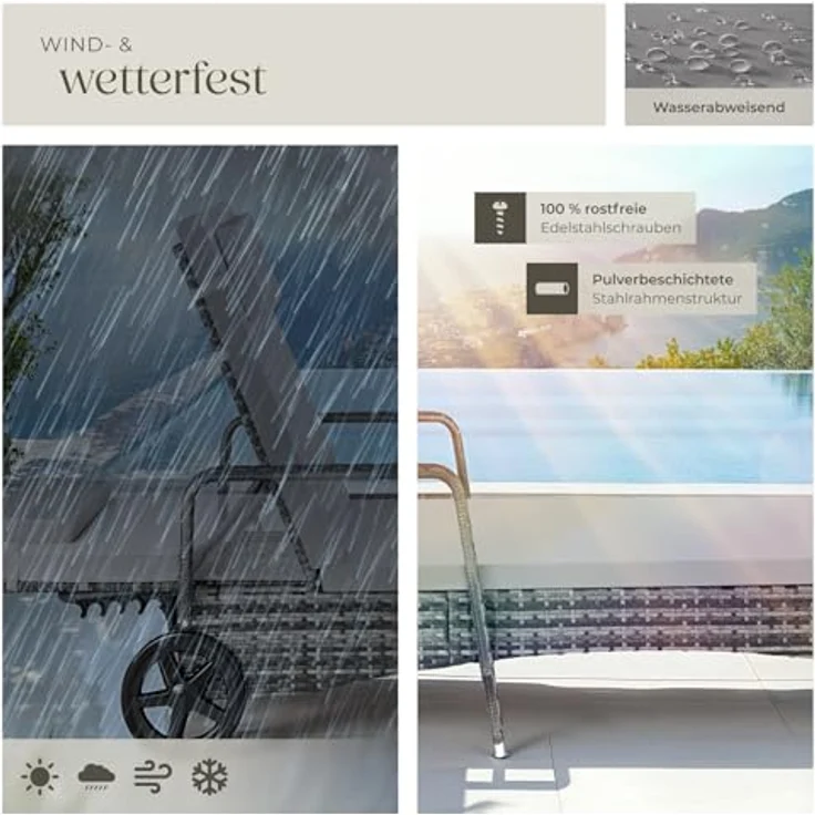 tectake Gartenliege Rattan Sonnenliege, 1, 1 St, 1tlg, widerstandsfähig – Bild 9