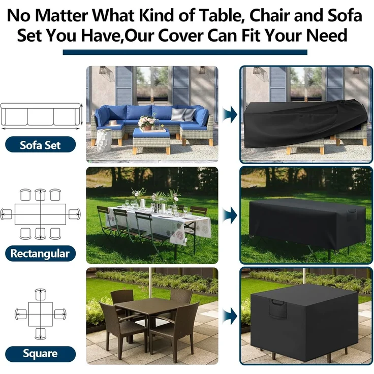 Aujink Abdeckung Gartenmöbel Winterfest, Wasserdichte Schutzhülle Gartenmöbel 420D Oxford Anti-UV Abdeckplane für Gartentische Terrassenmöbel Regenschutz und Staubfest Abdeckhaube Schwarz 270 x 180 x 90 cm – Bild 6