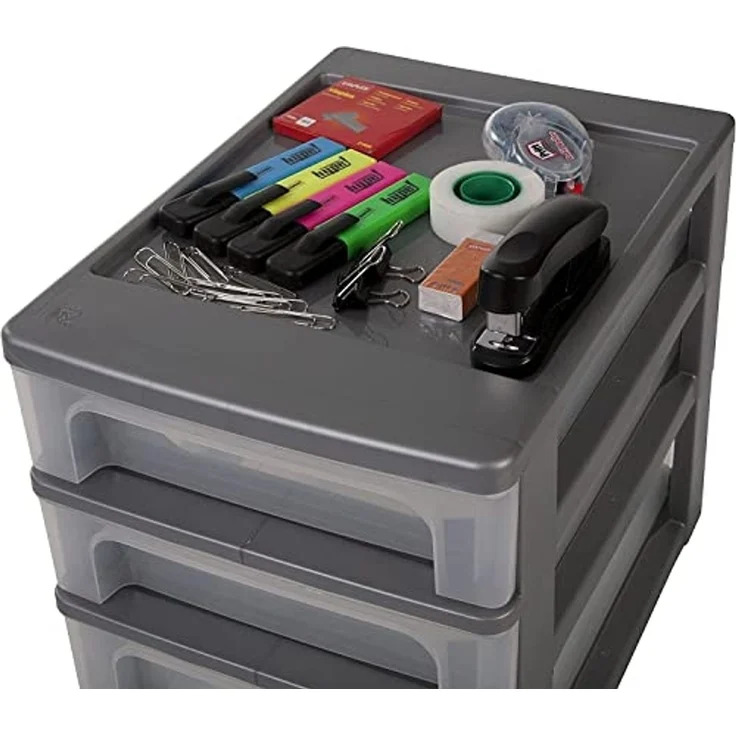 Iris Ohyama, Schubladenschrank, Schubladencontainer, 8 Schubladen mit 4 L, Format A4, durchsichtige Schubladen, Büro, Wohnzimmer - Organizer Chest OCH-2080 - Grau – Bild 4
