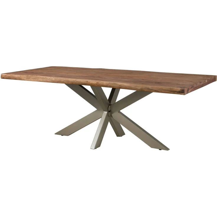 Baumtisch Sheesham 200x100x77 grau gebeizt / Kreuzgestell silber matt FREEFORM 5 – Bild 10