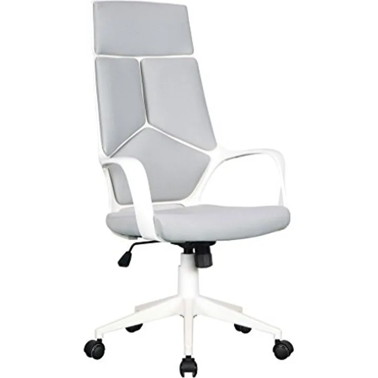 SixBros. Bürostuhl Moderner Schreibtischstuhl, hohe Rückenlehne, Chefsessel mit Armlehnen, ergonomischer Drehstuhl mit Stufenloser Höhenverstellung, Mesh Netzstoff, grau/weiß 0898H/2253