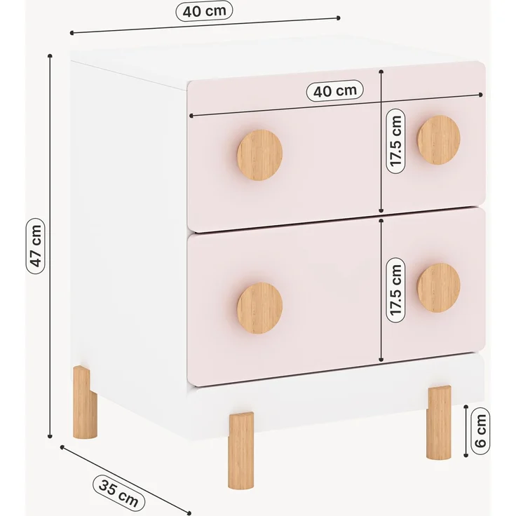 Kindernachttisch Vaarentaa mit 2 Schubladen 47x40x35 cm Weiß/Cotton Candy [en. casa] – Bild 2