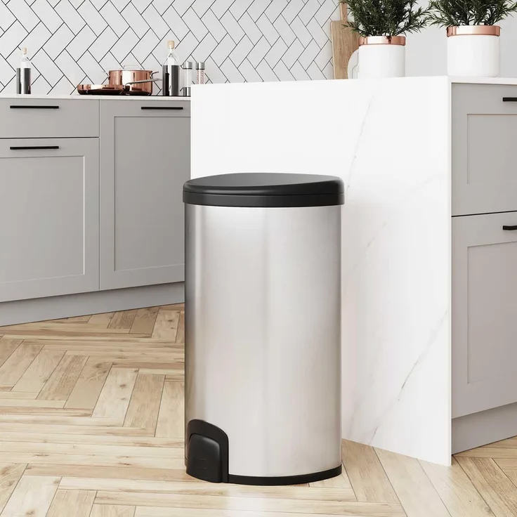 Mülleimer Abfalleimer 50 L Schwarz-Silbern