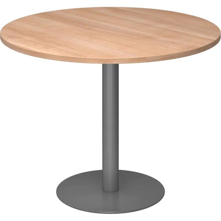bümö Besprechungstisch, Esstisch groß, Tisch rund 100x100 cm in Nussbaum, Gestell: graphit - großer Rundtisch für 2 Personen mit Holz-Platte, Säule aus Metall, Konferenztisch, Bistrotisch, STF10-N-G