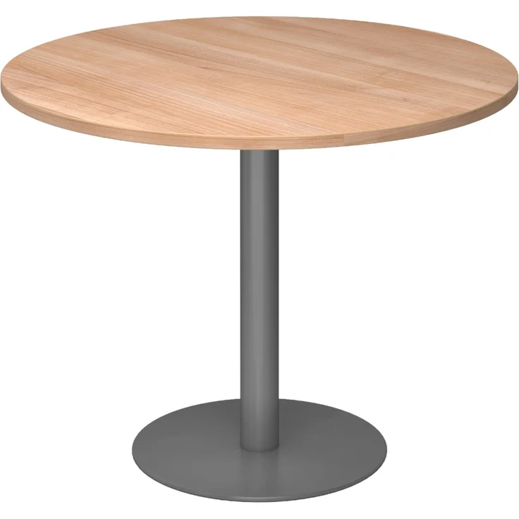 bümö Besprechungstisch, Esstisch groß, Tisch rund 100x100 cm in Nussbaum, Gestell: graphit - großer Rundtisch für 2 Personen mit Holz-Platte, Säule aus Metall, Konferenztisch, Bistrotisch, STF10-N-G – Bild 1