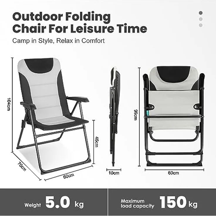 HOMECALL Campingstuhl Gartenstuhl Anglerstuhl Faltsessel Klappstuhl für Wohnwagen Outdoors, 5 fach Verstellbarer Rückenlehne, Hochlehner, Gepolsterter, bis 150kg – Bild 4