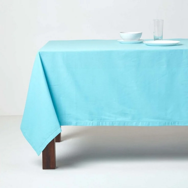 Homescapes Tischdecke Tischdecke hellblau – 137 x 137 cm, 100% Baumwolle (1-tlg) – Bild 4