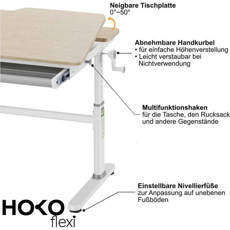 HOKO Kinderschreibtisch höhenverstellbar für Kinder ab 6 Jahren (Tisch-Stuhl-Set, Schreibtisch mit neigbarer Tischplatte & Kinderstuhl mit Fußstütze, 100x40 cm neigbar Tischplatte), 100x60 cm Arbeitsfläche,Holzoptik-Grün, LUKA & ANTON – Bild 2