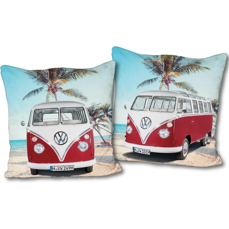 BERONAGE Dekokissen VW Volkswagen Bulli T1 Rot 40 x 40 cm Kissen pass. zur Bettwäsche 172, kuschelweich – Bild 1