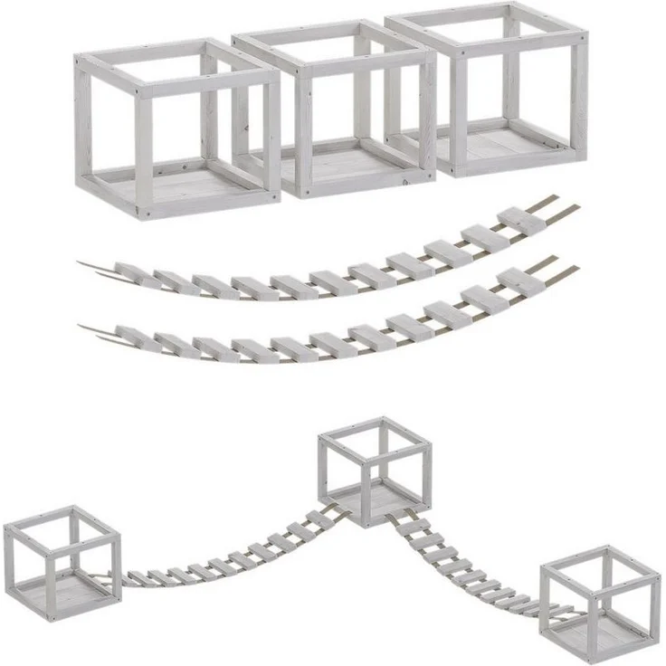 QLS Katzen-Kletterwand Deckenmontage, Set mit 2 Brücken und 3 Liegen aus Holz – Bild 1