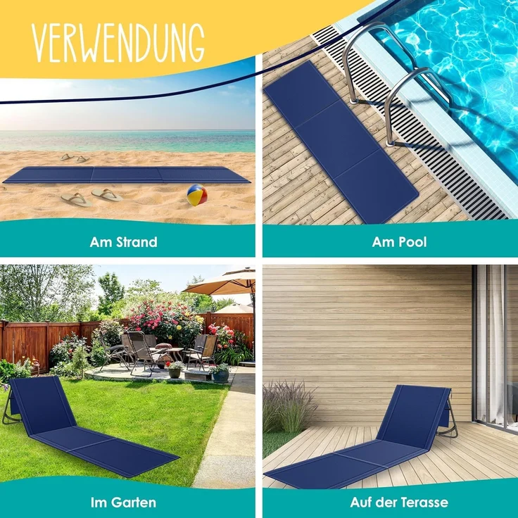 KESSER® 2er Set Strandmatte klappbar mit Verstellbarer Rückenlehne, Tragegurt, wasserdichter Tasche & Aufbewahrung – Faltbare Sonnenliege für Strand, Garten & Terrasse je 130 kg belastbar – Bild 8
