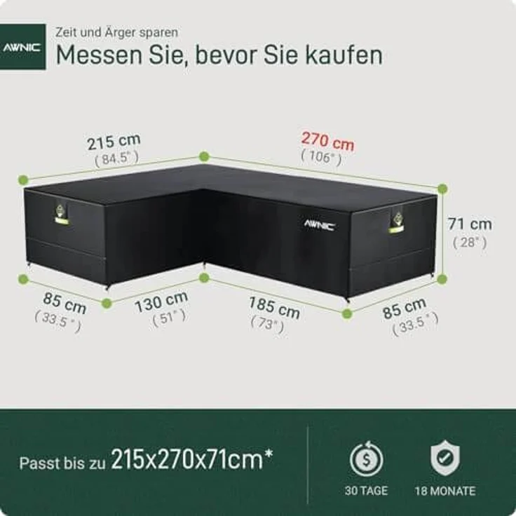 Awnic Garten L geformt Sofa Abdeckung wasserdicht, Terrasse Rattan Ecke Möbel deckt, im Freien L geformt Sektional deckt technischen Stoff AlicanTex 215 (Links) x 270 (rechts) x 71 cm – Bild 3