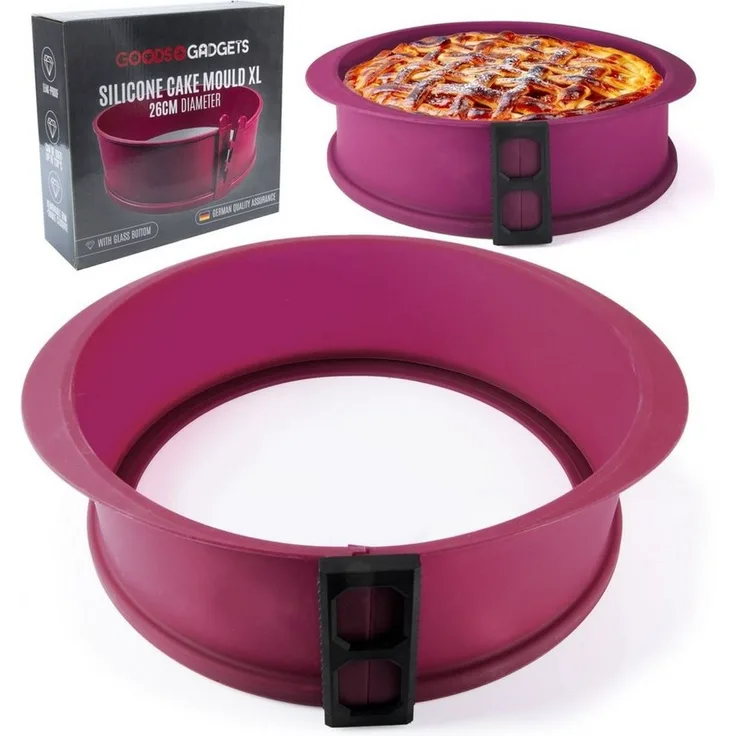Goods+Gadgets Backform Silikon Springform, Antihaftbeschichtete Kuchen-Form & Glasboden