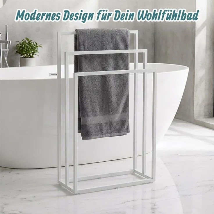 Relaxdays Weißer Handtuchständer 3 Stangen – Bild 3