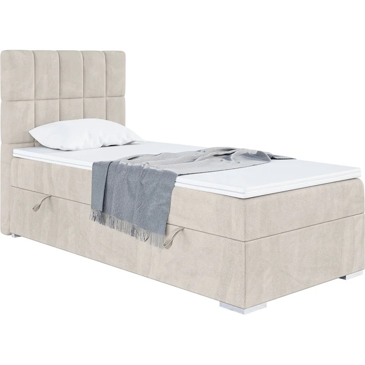 MEBLINI Boxspringbett LUKAS 100x200cm Links - H4/Beige Samt - mit Bettkasten - Gepolstert Einzelbett mit Topper & Taschenfederkern-Matratze – Bild 1