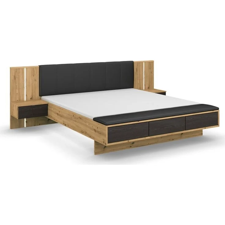 rauch Bettanlage Bett Doppelbett Komfortbett Funktionsbett APOLLON, (3-tlg, Liegefläche 180x200, optional mit Bettbank und Stauraum), Polster-Kopfteil in Lederoptik black, mit Beleuchtung MADE IN GERMANY – Bild 4