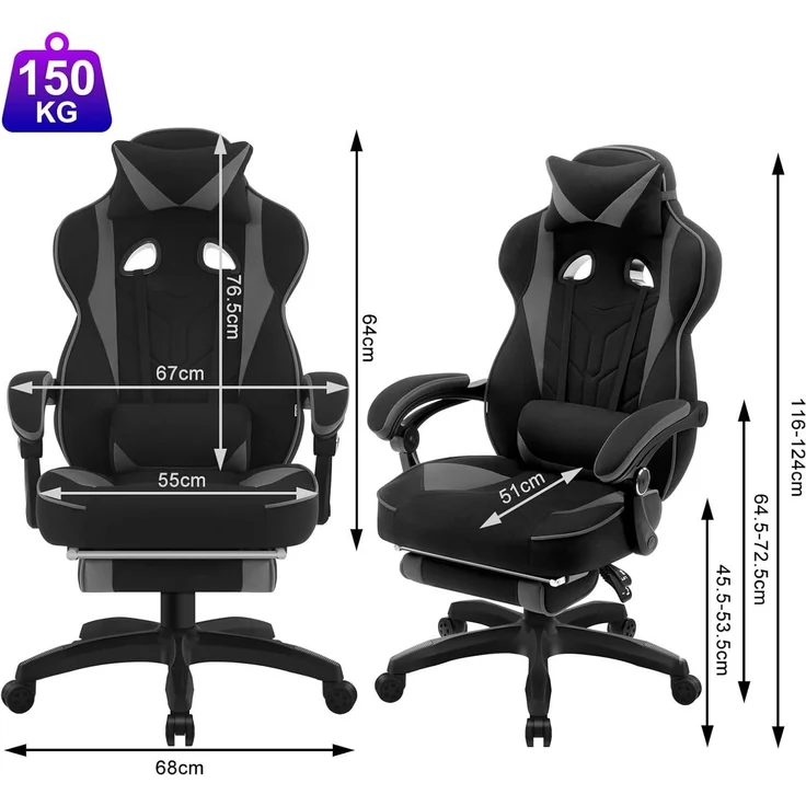 Woltu Gaming-Stuhl (1 St), atmungsaktiver Stoff, Bürostuhl ergonomisch – Bild 2