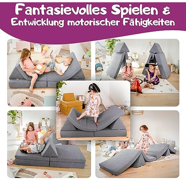Linodino Kindersofa Spielsofa I aus Schaumstoff Bausteine I Spielcouch für Kinder, Wasserfeste Unterbezüge, Waschbare Chenille Bezüge 30° – Bild 3