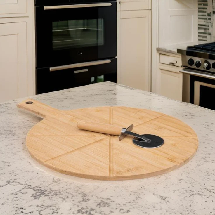 Bambus Pizza-Set – 2-teilig mit Pizzabrett & Pizzaschneider – Bild 3