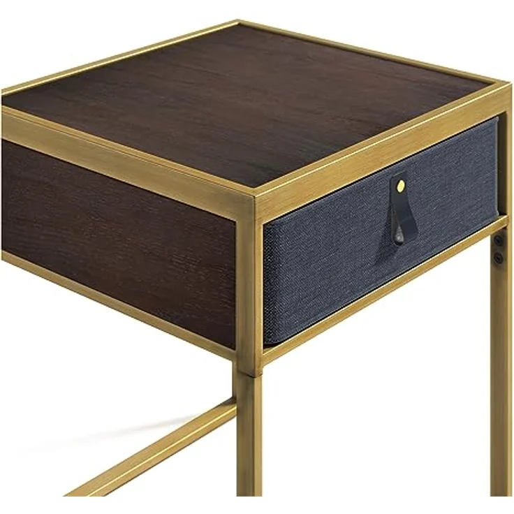 Zinus Ilsang Nachttisch 45 x 43 x 52 cm - Metall und Holz Beistelltisch - Taupe Stoff Schublade - Braun und Schwarz – Bild 9
