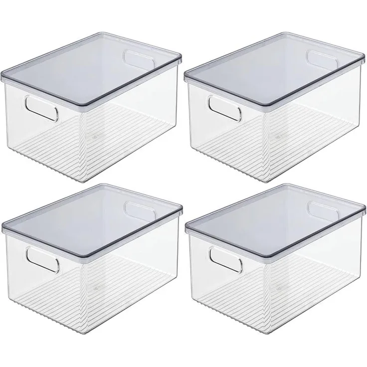Aufbewahrungsbox + Deckel Organizer mDesign stapelbar 4er Set rauch/transparent
