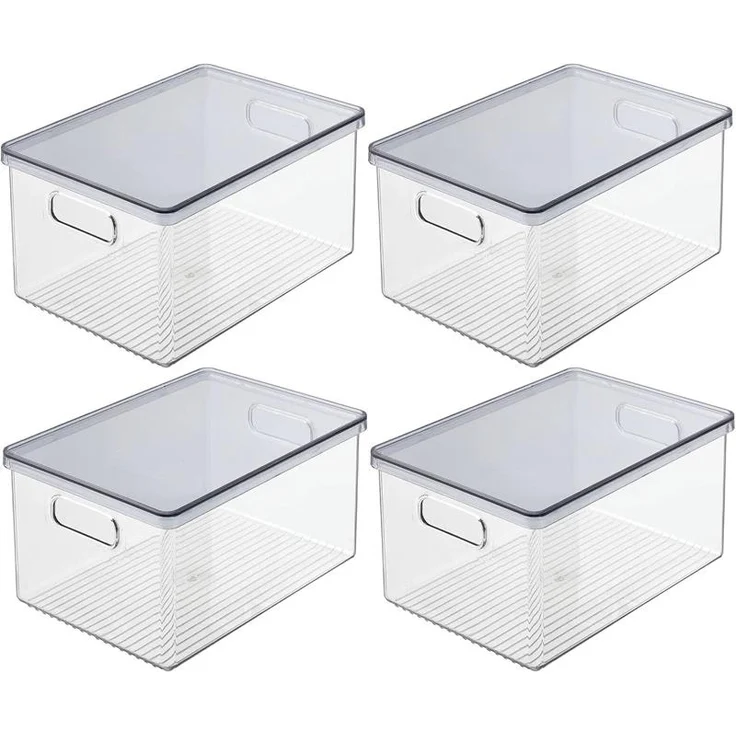 Aufbewahrungsbox + Deckel Organizer mDesign stapelbar 4er Set rauch/transparent – Bild 1