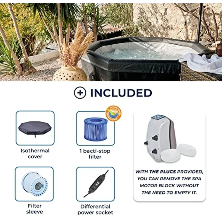 NetSpa 'Octopus' Outdoor-Whirlpool, halbstarr, achteckig, für 4-6 Personen, inkl. 5-teiliger Umrandung – Bild 5