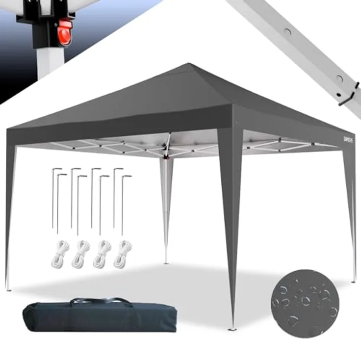 24Move Pavillon Faltpavillon SANTOS, 3x3M grau, klappbar, höhenverstellbar, wasserdicht, UV-Schutz, inkl. Tasche und 8 Heringen