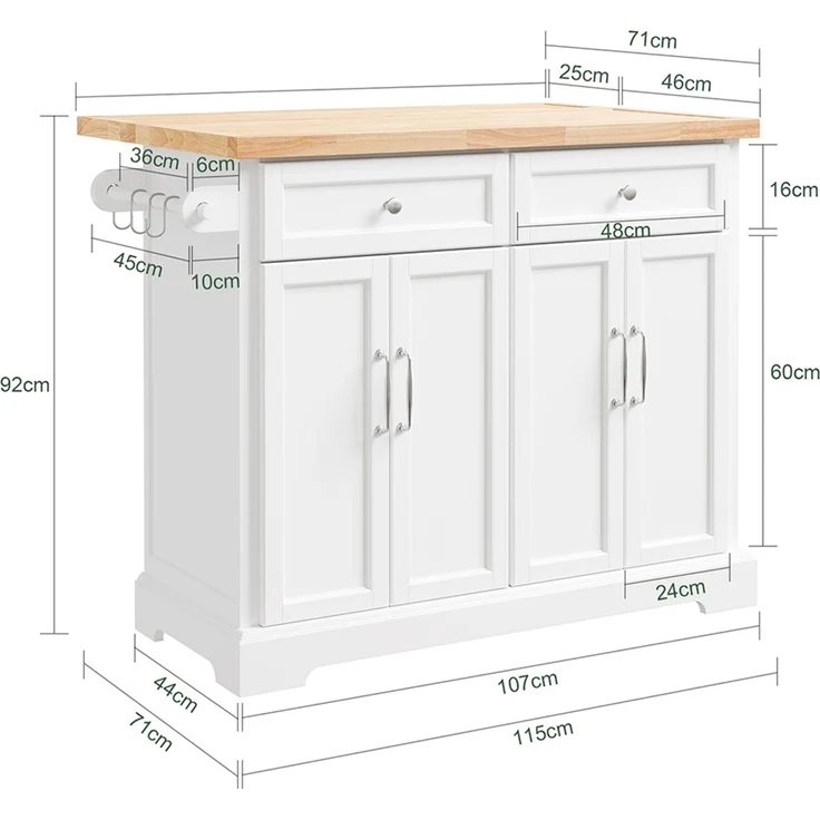 SoBuy FKW71-III-WN Kücheninsel, MDF, Lackiert, Weiß, 107 x 92 x 71 cm – Bild 3